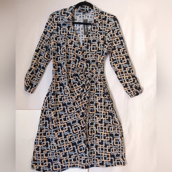 Dress Glamour, Faux wrap Dress geometric, Full stretch, Business,Formal,sz 6. - Picture 3 of 17